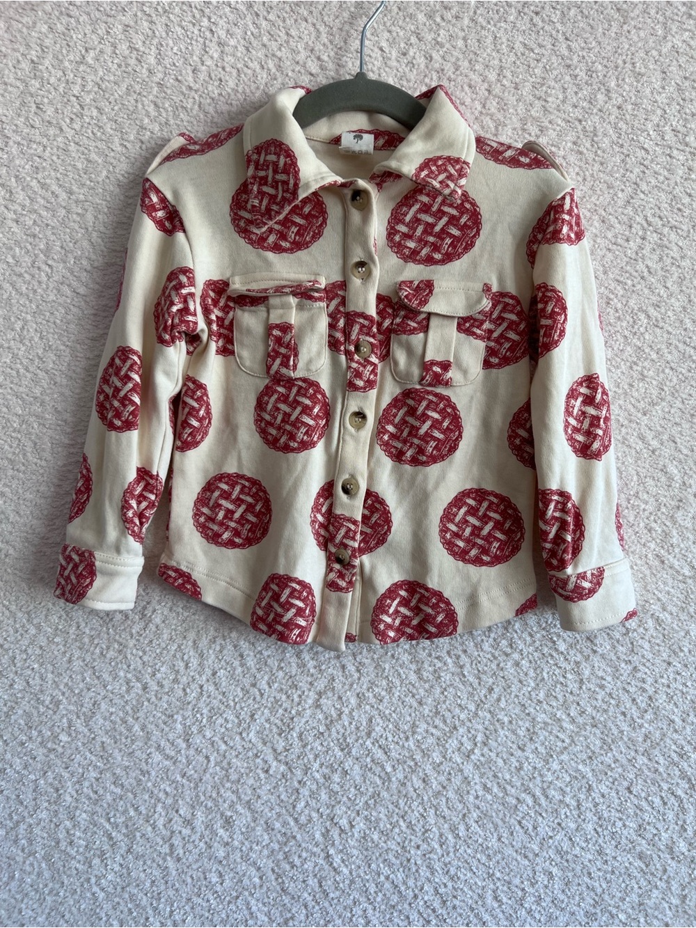 Kate Quinn Toddler White Cherry Pies Button Down Collar Organic Cotton Size 2T